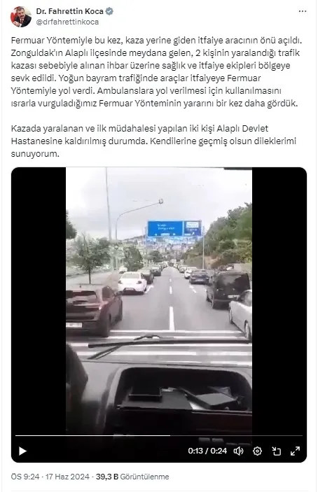 Sağlık Bakanı Koca’dan sürücülere fermuar yöntemi uyarısı
