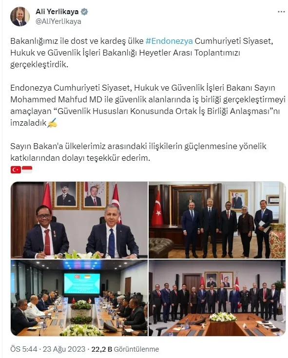 Türkiye ile Endonezya anlaştı! İçişleri Bakanı Ali Yerlikaya açıkladı