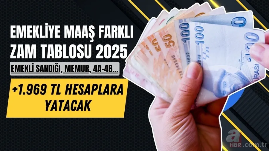 Emekliye maaş farklı zam tablosu 2025 | +1.969 TL hesaplara yatacak: Emekli sandığı, memur, 4A-4B... 1