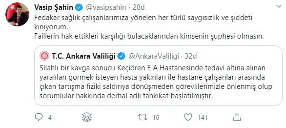 Son dakika: Bakan Koca ve Ankara Valisi Şahin’den sağlık çalışanlarına şiddet açıklaması: Adli süreç başlatıldı!
