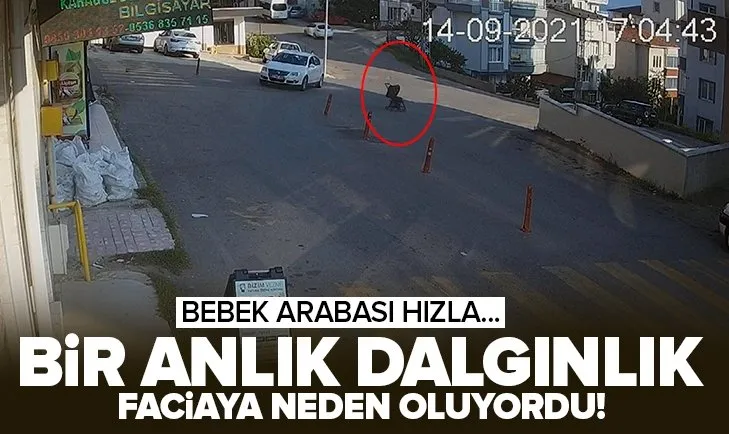 Yokuş aşağı kayan bebek arabası 3 metre yükseklikten düştü