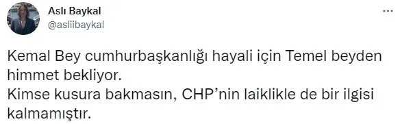 1670842593011.jpg CHP'den istifa eden Aslı Baykal'dan Kemal Kılıçdaroğlu'na sert tepki! Bakanlığa yürüyeceğine Temel Bey'e savunma desin - 6