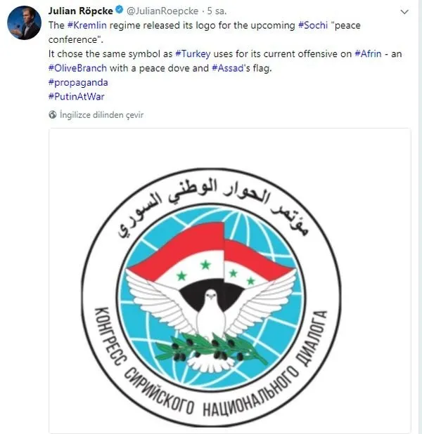 Soçi Zirvesi’nin logosunda dünyaya ’Zeytin Dalı Harekatı’ mesajı