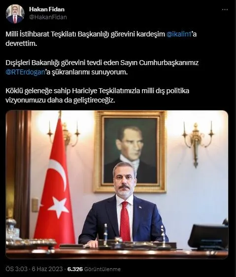 1686053647621.jpeg Dışişleri Bakanı Hakan Fidan'dan ilk paylaşım - 1