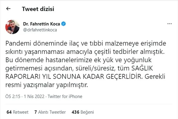 Son dakika | Sağlık Bakanı Fahrettin Koca açıkladı: Tüm sağlık raporları yıl sonuna kadar geçerli - 1