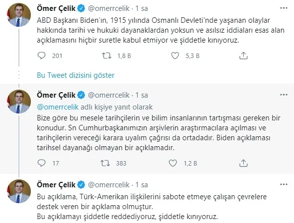 Dışişleri Bakanı Mevlüt Çavuşoğlu’ndan ABD Başkanı Biden’ın soykırım açıklamasına yanıt