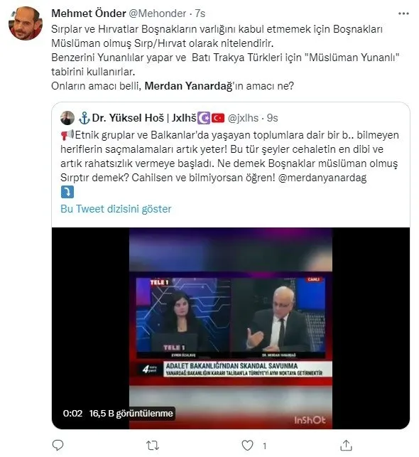 Son dakika: Tele1 Genel Yayın Yönetmeni Merdan Yanardağ’dan skandal sözler: Boşnaklar Müslüman olmuş Sırp’tır