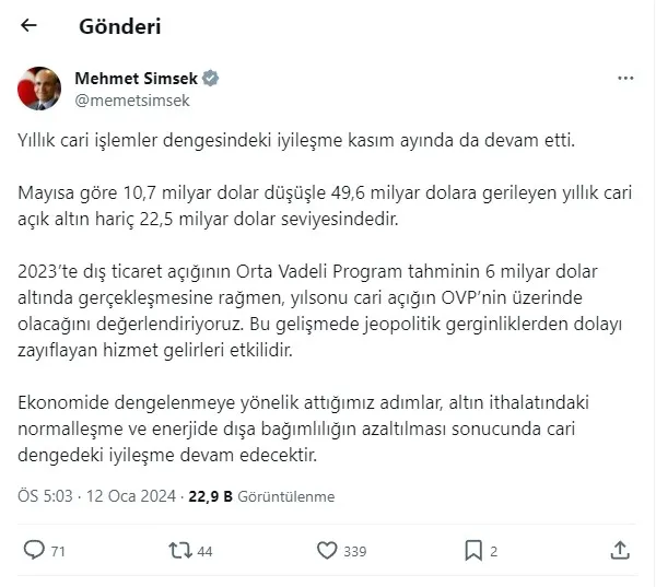 Son dakika | Bakan Şimşek'ten cari açık sözleri: 22,5 milyar dolar seviyesinde - 1