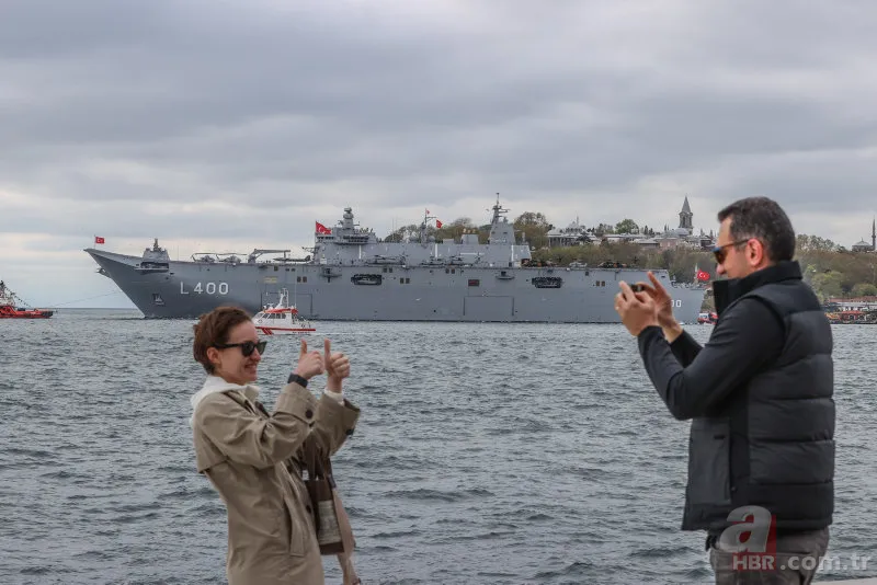 TCG Anadolu demir aldı! Başkan Erdoğan'ı selamladı! Boğaz'da tarihi anlar 9