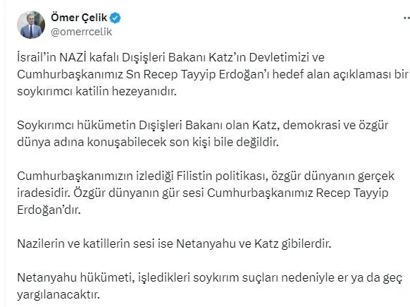 Türkiye ayağa kalktı! Başkan Erdoğan’ı hedef alan Siyonist Bakan Katz’e peş peşe tepkiler: Nazilerin ve katillerin sesi