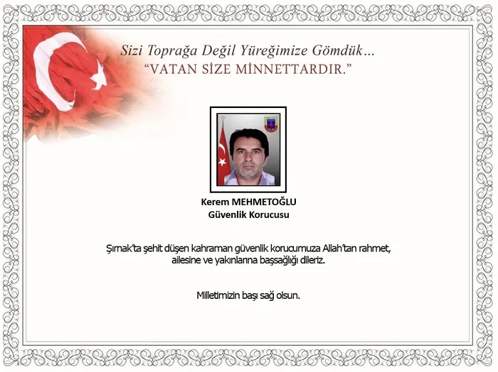MSB'den şehit güvenlik korucusu Kerem Mehmetoğlu için başsağlığı mesajı - 1