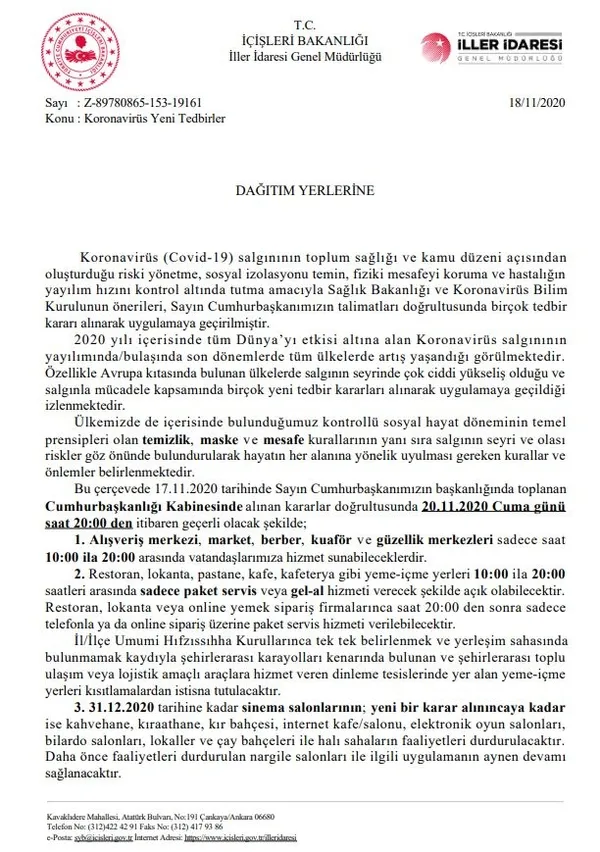 İçişleri Bakanlığı yeni koronavirüs tedbirleri genelgesini yayınladı - 9