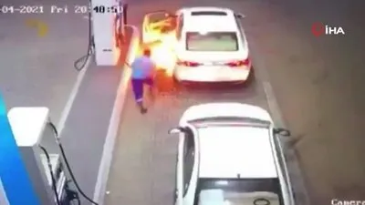 Akaryakıt istasyonundaki görevli alevlerden canını zor kurtardı
