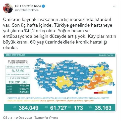 Son dakika: Risk haritasına Omicron etkisi! Sağlık Bakanı Fahrettin Koca haftalık vaka sayısını açıkladı - 2