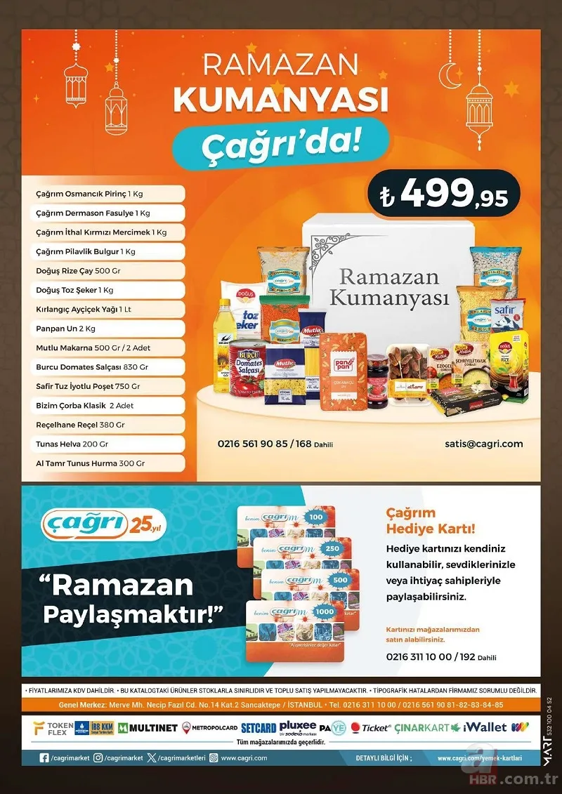 Çağrı Market İndirim Kataloğu Yayınlandı! RENAX bulaşık makinesi tableti 159,95 TL, İçim Kaşar peynir 249,95 TL, Doğuş 3 kilogram toz şekeri 89,75 TL… 17