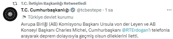 Başkan Recep Tayyip Erdoğan’a dünya liderlerinden deprem taziyesi