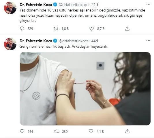 1624634434377.jpg Sağlık Bakanı Fahrettin Koca'dan Canan Kaftancıoğlu ve Fatih Portakal'a 18 yaş üstü vatandaşların aşılanmasına yönelik gönderme! "Umarız bugünlerde sık sık güneşe çıkıyorlardır" - 1