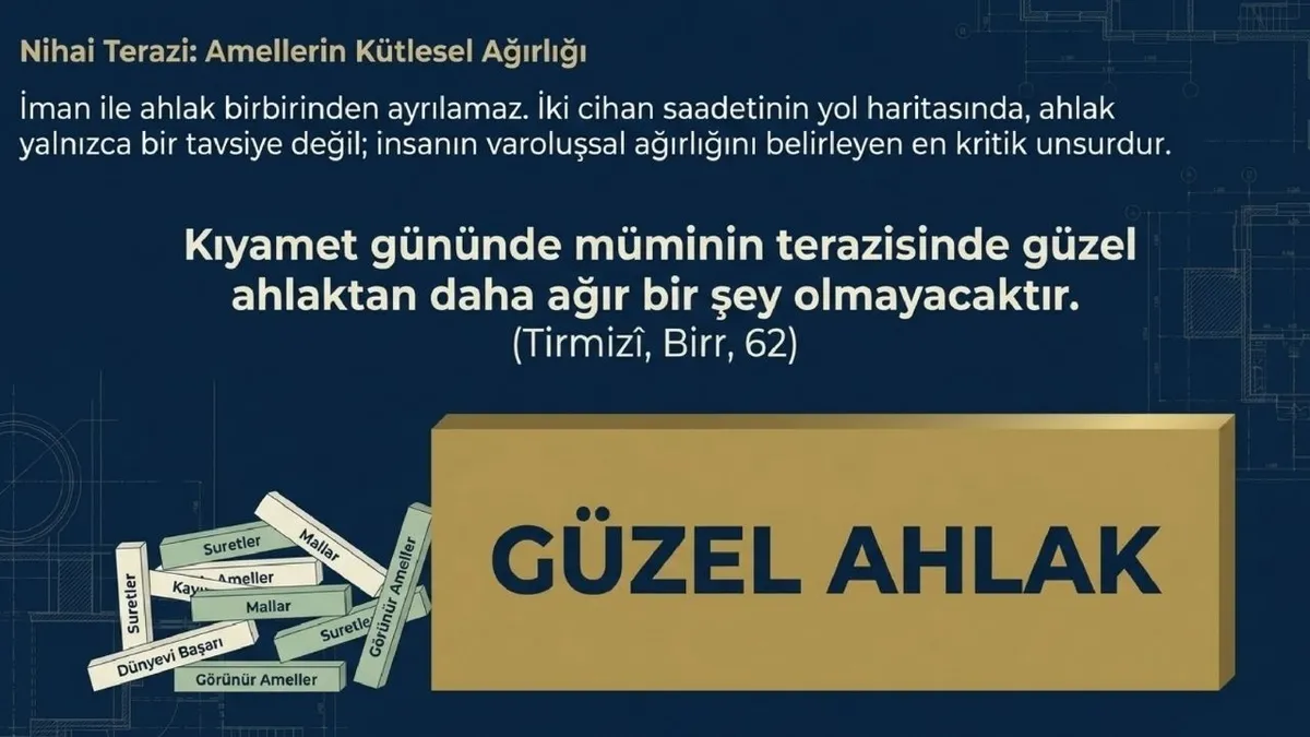 1788517064231.jpg Güzel ahlakın kıyamet gününde müminin terazisinde ağır geleceği belirtilerek iman ile davranışların birbirinden ayrı düşünülemeyeceği vurgulandı.