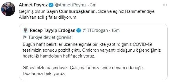 Başkan Recep Tayyip Erdoğan’ın koronavirüs testi pozitif çıktı