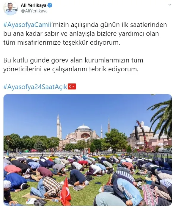 İstanbul Valisi Ali Yerlikaya'dan Ayasofya Camii teşekkürü - 1