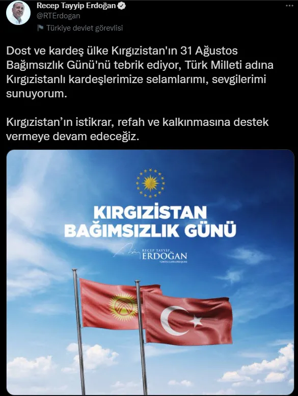 Son dakika: Başkan Erdoğan Kırgızistan'ın Bağımsızlık Günü'nü kutladı! - 1