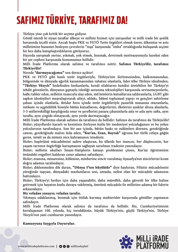 Milli İrade Platformu 7'li koalisyonun karşısında Cumhur İttifakı'nın yanında: Safımız Türkiye, tarafımız da - 3