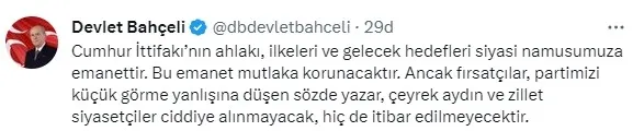 MHP Genel Başkanı Devlet Bahçeli’den seçim ve ortak liste açıklaması