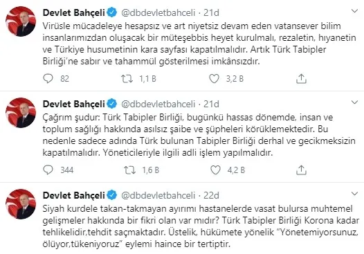 MHP Genel Başkanı Devlet Bahçeli'den flaş "koronavirüs" mesajı: Tabipler birliği derhal ve gecikmeksizin kapatılmalıdır - 1