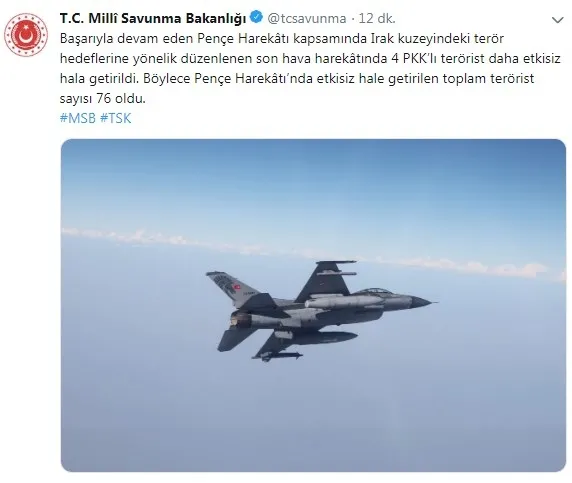 Son dakika: Pençe’de yeni duyuru! 4 terörist etkisiz hale getirildi