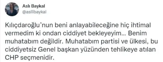 CHP’den ayrılan Aslı Baykal’dan Kemal Kılıçdaroğlu’na cevap! Muhatabım tehlikeye atılan CHP seçmenidir
