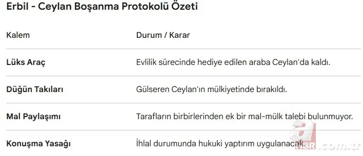 Mehmet Ali Erbil Gülseren Ceylan'a ne bıraktı? Boşanma protokolü ortaya çıktı 6