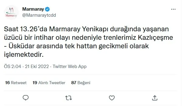 Marmaray intiharı son dakika: 21 Ekim Marmaray seferleri ne zaman düzelecek? Marmaray neden çalışmıyor?
