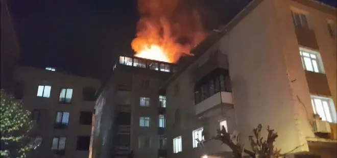 İstanbul’da korku dolu anlar! 6 katlı binanın çatı katı alevlere teslim oldu