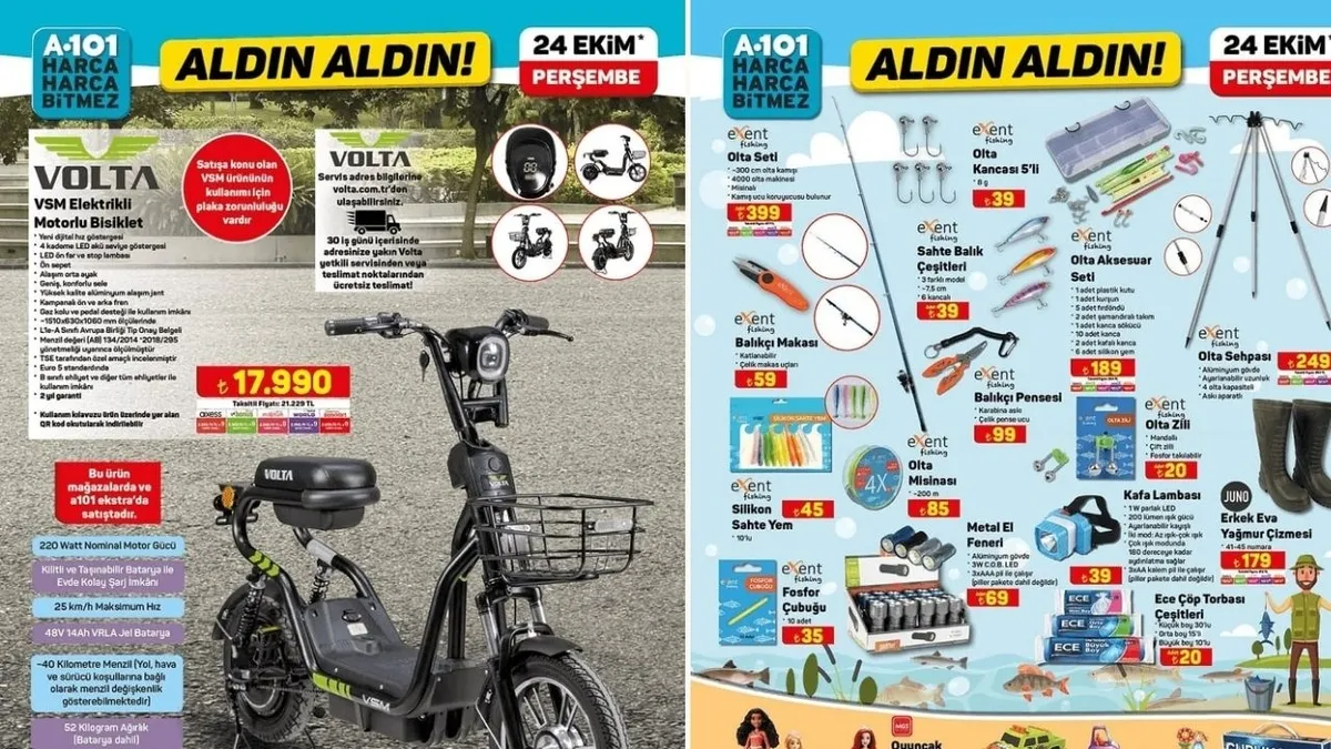 A101 aldın aldın kataloğu geldi: 24 Ekim'de indirim tufanı başlıyor! Motorlu bisiklet, dikey süpürge...