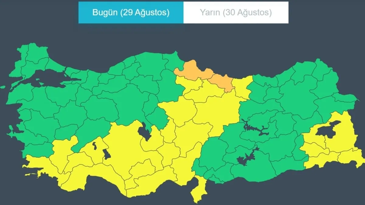 1787984529879.jpg Meteoroloji Genel Müdürlüğü, sağanak ve fırtına nedeniyle 24 il için sarı, Samsun ile Ordu için turuncu kodlu uyarı yayımladı.