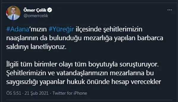 Şehitlerin mezarlarına saldırdılar! AK Parti’den sert tepki geldi: Yapılan barbarca saldırıyı lanetliyoruz