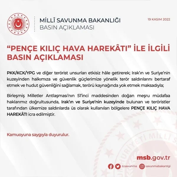 Son dakika: TSK’ya ait savaş uçakları Suriye’deki PKK/YPG mevzilerini vurdu