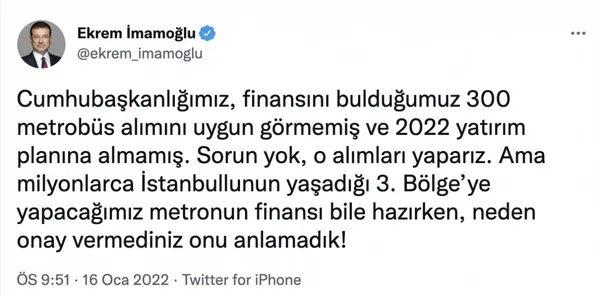 Ekrem İmamoğlu’nun iddialarına Tevfik Göksu’dan yanıt! 300 metrobüs neden alınmadı?
