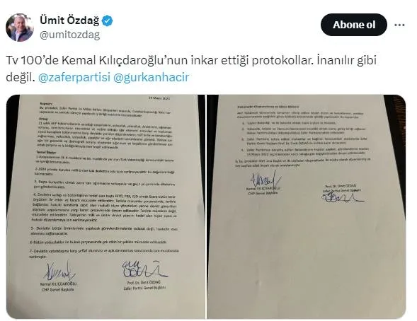 Protokol krizi! Kılıçdaroğlu inkar etti: Ümit Özdağ 3 bakanlığın yer aldığı belgeyi paylaştı