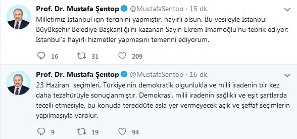 Mustafa Şentop'tan Ekrem İmamoğlu'na tebrik telefonu - 1
