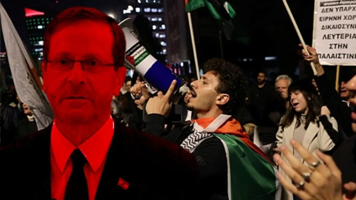 Güney Kıbrıs'ta katil devletin Cumhurbaşkanı Herzog'a protesto şoku! Ülkemizden defol!