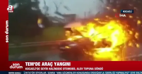 TEM'de araç yangını! Seyir halindeki otomobil alev topuna döndü |Dehşet anları kamerada - 1