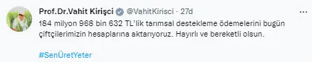 185 milyon liralık tarımsal destek ödemesi! Bugün çiftçilerin hesaplarına yatırılacak - 1