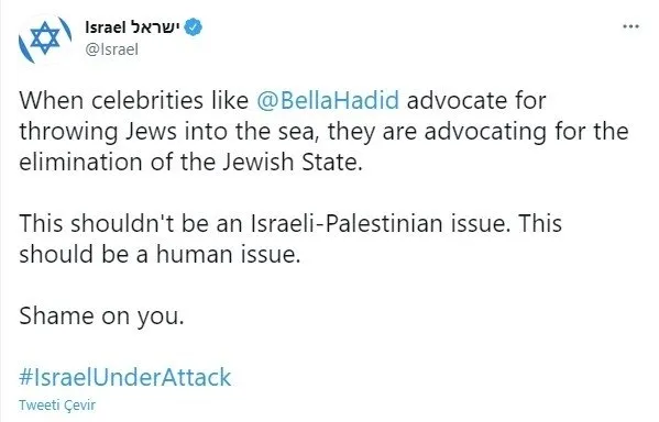 Çocukları katleden terör devleti İsrail, Filistin’e destek veren Bella Hadid’e saldırdı
