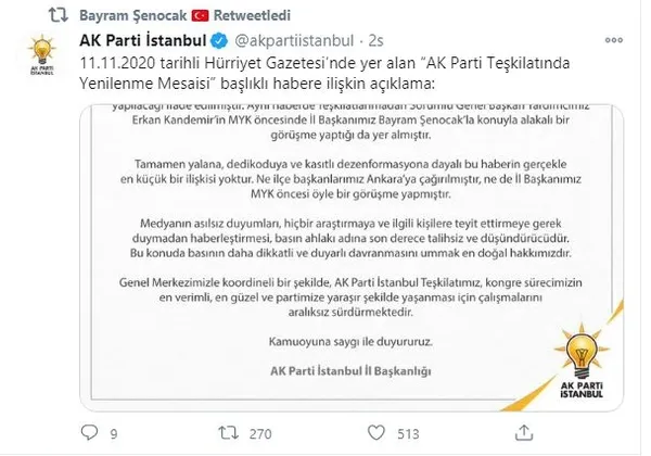 AK Parti’den Hürriyet Gazetesi’nde yer alan haber hakkında açıklama: Gerçeği yansıtmıyor