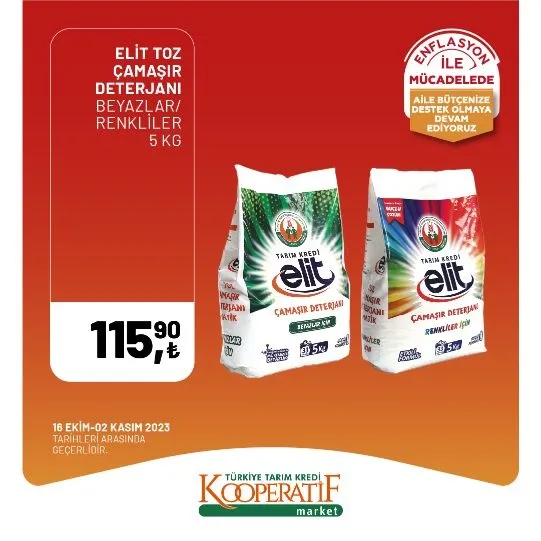 Tarım Kredi Market 30 Ekim indirim kataloğu! Kuru Soğan 5,90 TL, Salatalık 9,75 TL, Limon 10,90 TL, Yerli muz 28,90 TL, Mandalina 12,50 TL satışta…