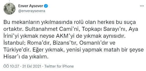 CHP yandaşı Enver Aysever’in AKM hazımsızlığı: Nasıl översiniz?