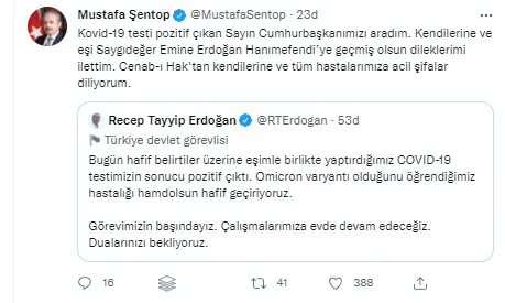 Başkan Recep Tayyip Erdoğan’ın koronavirüs testi pozitif çıktı