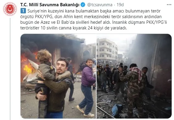 Son dakika: MSB’den Suriye’nin Azez ve Bab ilçelerinde düzenlenen terör saldırılarına ilişkin flaş açıklama