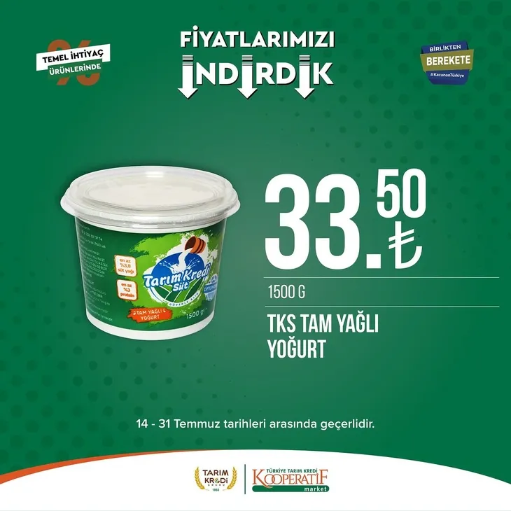 Tarım Kredi Market indirimlerinde son 6 gün! Katalogda yok yok! Çamaşır deterjanı 99.90, Ayçiçek yağı 36.90, Süzme peynir 64.90, zeytin 57.90 TL...